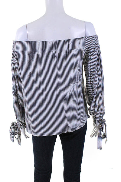 7 For All Mankind Womens Gray Striped Off Shoulder Long Sleeve Blouse Top Size M
