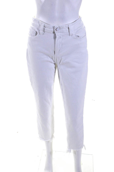 Paige Womens Solid White Distress High Rise Straight Leg Jeans Size 29
