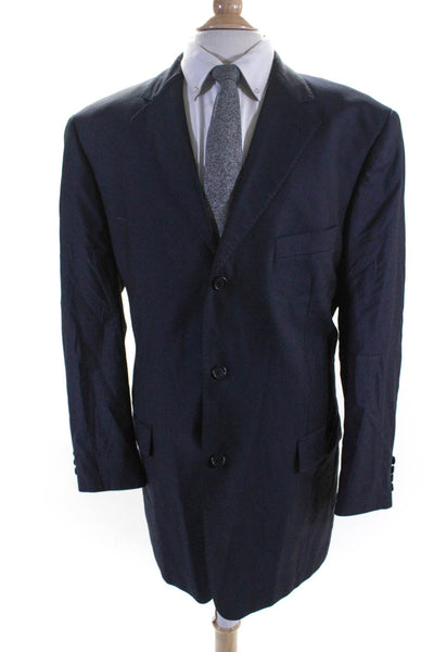 GB Baroni Mens Dark Navy Wool Three Button Long Sleeve Blazer Size 48L