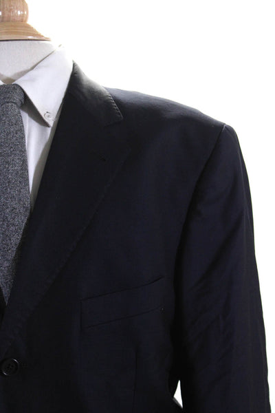 GB Baroni Mens Dark Navy Wool Three Button Long Sleeve Blazer Size 48L