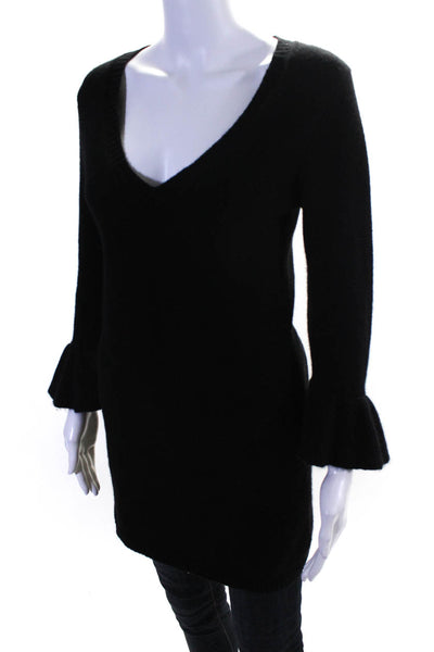 Alice + Olivia Womens Black Wool Knit V-Neck Long Sleeve Sweater Top Size S