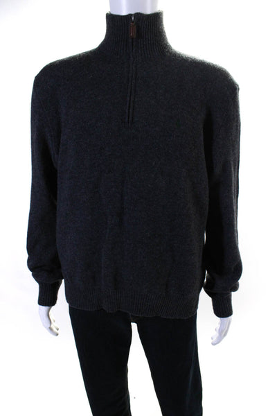 Polo Ralph Lauren Mens Gray Wool Mock Neck Half Zip Sweater Top Size XL