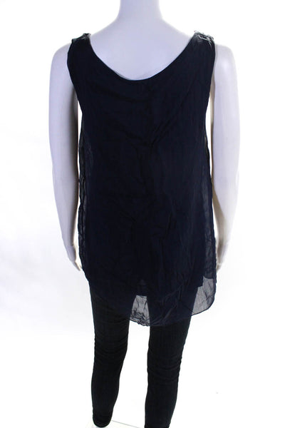 Andrea Sassi Womens Silk Layered Sleeveless Flowy Blouse Top Navy Size L