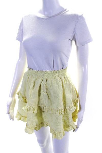 Peixoto Womens Cotton Textured Ruffled Tiered Elastic Waist Skirt Yellow Size S