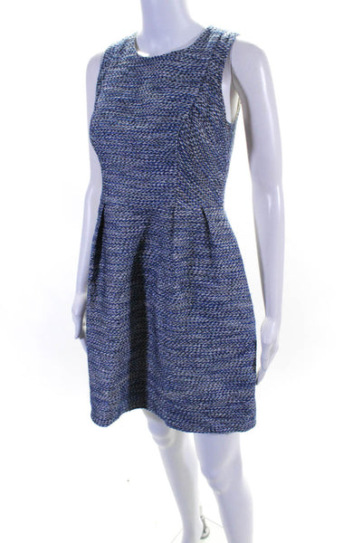 Shoshanna Womens Pleated Back Zipped Spotted Sleeveless Bubble Dress Blue Size 2