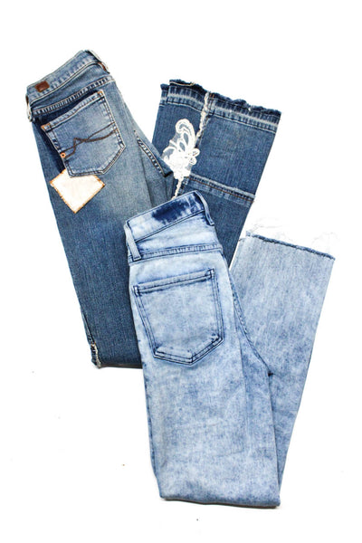 Allen B Le Jean Womens Cotton Embroidered Patchwork Jeans Blue Size 23 26 Lot 2