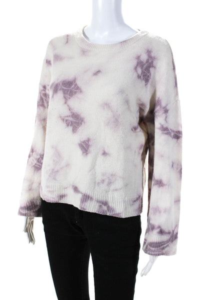 Intermix Womens Wool Tie Dye Ribbed Long Sleeve Pullover Sweater Purple Size M