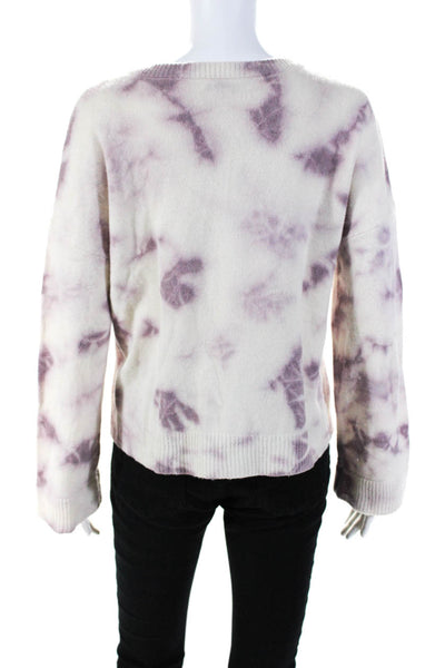 Intermix Womens Wool Tie Dye Ribbed Long Sleeve Pullover Sweater Purple Size M