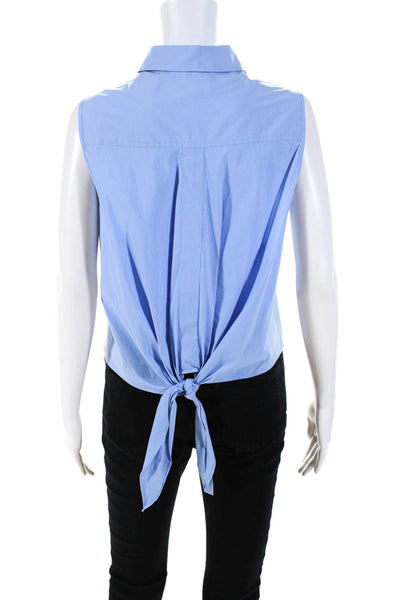 Milly Womens Cotton Covered Placket Buttoned Back Tied Tank Top Blue Size 4