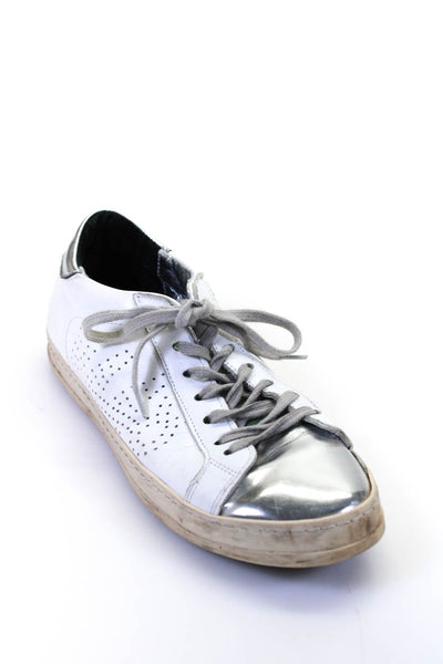 P448 Womens Patchwork Mesh Laced-Up Cap Toe Metallic Sneakers White Size EUR38
