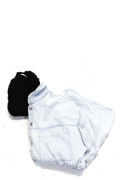 Zara Womens Ribbed Sweater Denim Romper Black Blue Size Small Large Lot 2