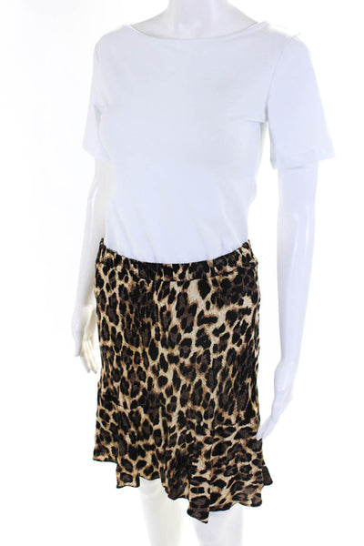 Nation LTD Womens Leopard Print Ruffled Hem Flared Short Skirt Brown Size XS
