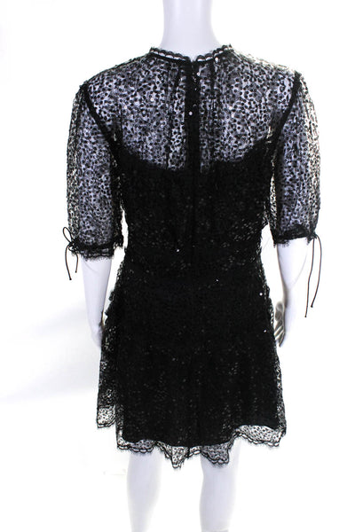Jonathan Simkhai Womens Lace Embroider Sequin Lace Zip Tiered Dress Black Size 8
