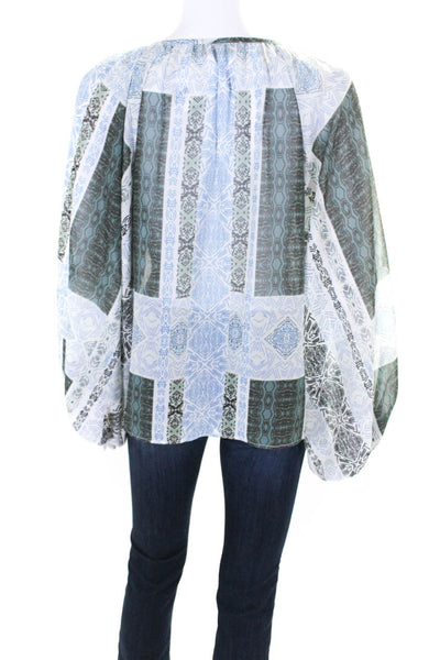 Ramy Brook Womens Long Sleeve Embroidered Tassel V-Neck Blouse Top Blue Size XS