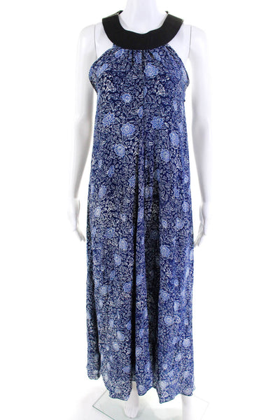 Natalie Martin Womens Back Zip Sleeveless Floral Silk Maxi Dress Navy Blue XS/S
