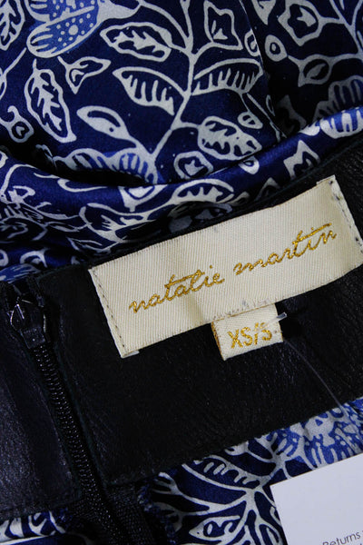 Natalie Martin Womens Back Zip Sleeveless Floral Silk Maxi Dress Navy Blue XS/S