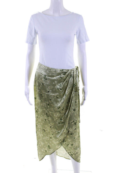 Rebecca Taylor Womens Green Silk Floral Zip Back Tie Detail High Low Skirt Size4
