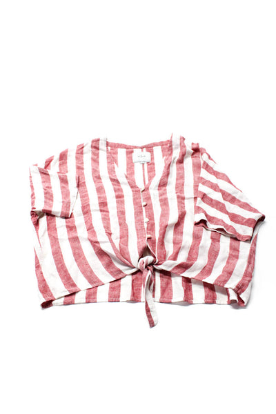 Rails Women's V-Neck Striped Button Up Tie Blouse Red Size M L, Lot 2