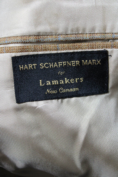 Hart Schaffner Marx Mens Plaid Two Button Blazer Jacket Brown Size 42 Regular