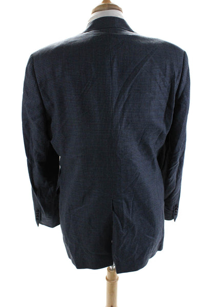 Hart Schaffner Marx Mens Plaid Two Button Blazer Jacket Blue Wool Size 42 Long