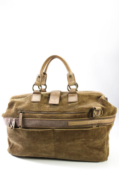 David & Scotti Cotton Corduroy Adjustable Strap Large Messenger Handbag Brown