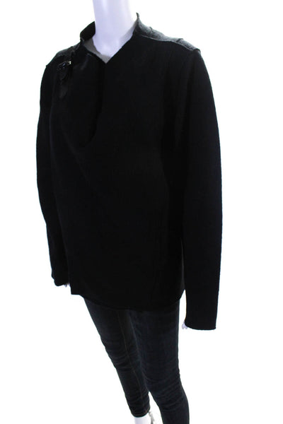 Eileen Fisher Womens Wool Asymmetrical Buckle Accent Wrap Jacket Black Size L