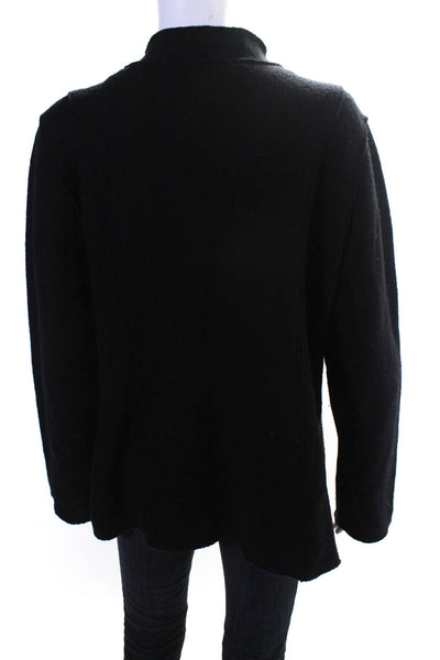 Eileen Fisher Womens Wool Asymmetrical Buckle Accent Wrap Jacket Black Size L
