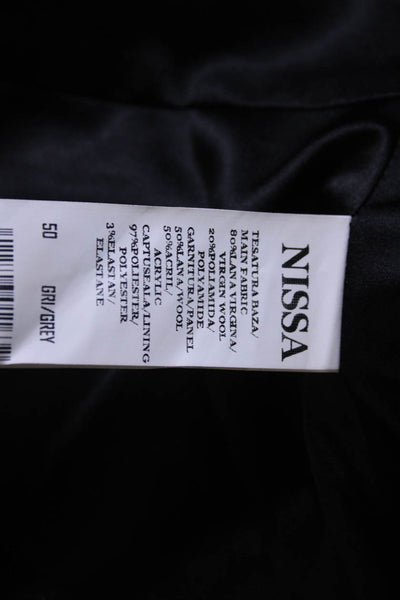 Nissa Womens Virgin Wool Ruffled Textured Snap Close Blazer Jacket Gray Size 18