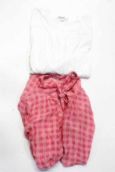 Splendid Anthropologie Women's Cotton Silk Gingham Blouse Pink Size M, Lot 2