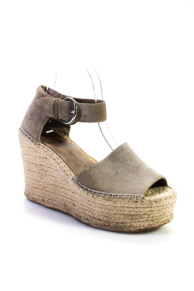 Marc Fisher Womens Gray Suede Espadrille Ankle Strap Wedge Heel Shoes Size 8.5
