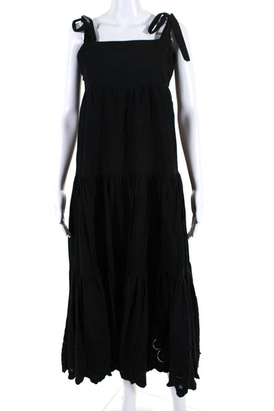 Jason Wu Womens Black Cotton Floral Embroidered Sleeveless A-Line Dress Size L