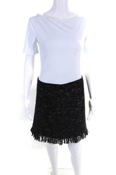 Ganni Women's Lined Zip Up Spotted Fringe Wool Mini Skirt Black Size M