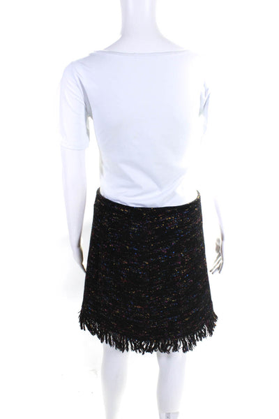 Ganni Women's Lined Zip Up Spotted Fringe Wool Mini Skirt Black Size M
