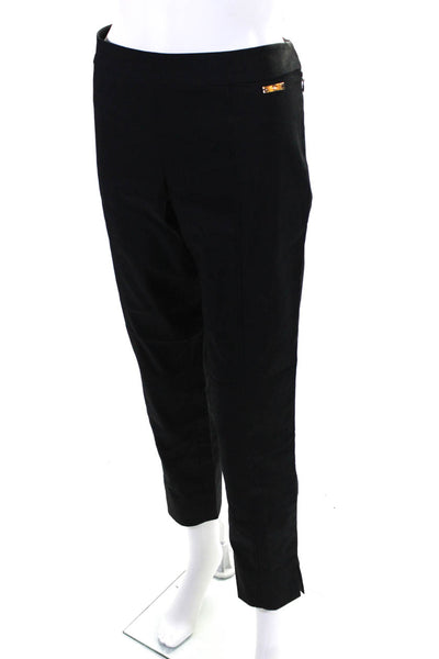 Tory Burch Womens Cotton Mid Rise Straight Leg Side Zip Pants Black Size 8