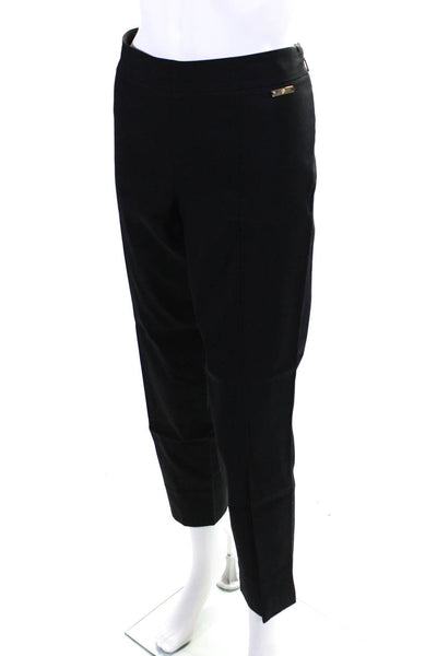 Tory Burch Womens Cotton Straight Leg Side Zip Front Stitch Pants Black Size 8