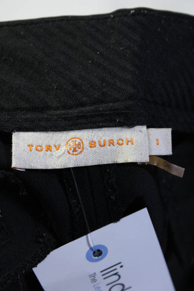 Tory Burch Womens Cotton Straight Leg Side Zip Front Stitch Pants Black Size 8