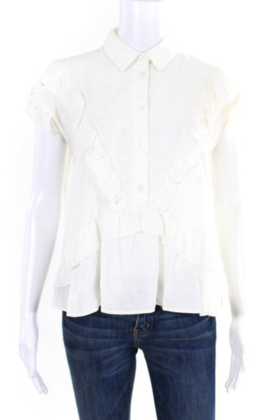 IRO Jeans Women's Short Sleeve Ruffle Trim Blouse White Size XS