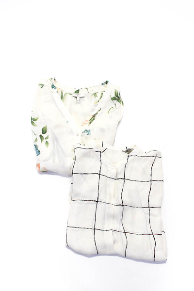 Joie Vince Women's Silk Flora Print Short Sleeve Blouse White Size XXS, Lot 2