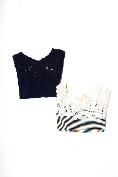 Meadow Rue Women's Short Sleeve Lace Trim Striped Blouse Black White Size M, Lot