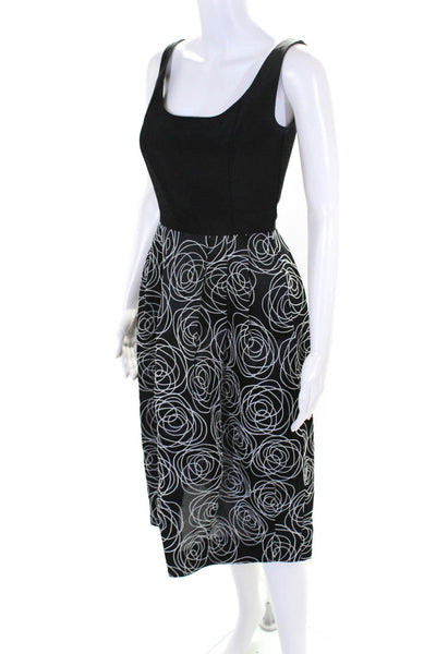 Oscar de la Renta Womens Abstract Pleated Sleeveless Dress Black White Size 0