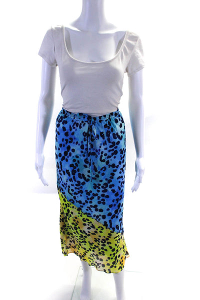 Central Park West Womens Elastic Drawstring Leopard Print Maxi Skirt Blue Size M
