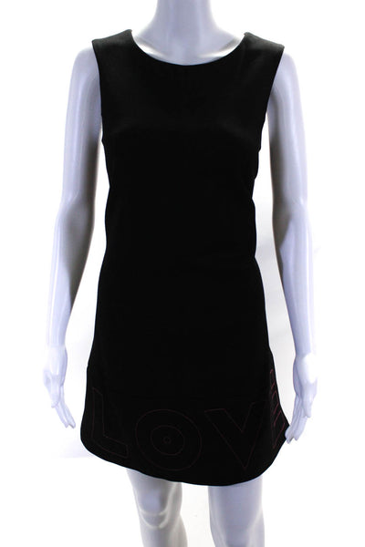 Lisa Perry Womens Back Zip Scoop Neck Stitched Love Shift Dress Black Size 10