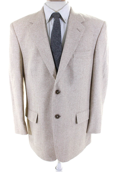 Versini Mens Two Button Notched Lapel Blazer Jacket Beige Silk Size 42 Short