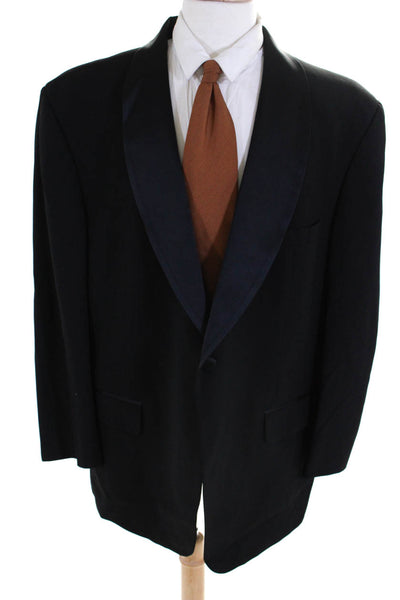 Bill Blass Mens 100% Wool Shawl Lapel 1 Button Blazer Suit Jacket Black Size 46