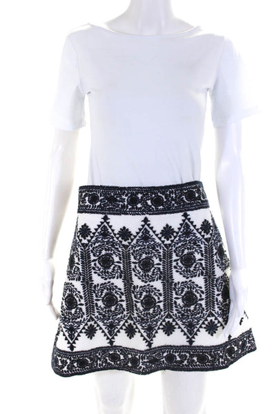 Sea New York Womens Cotton Embroidered A-Line Zip Up Mini Skirt White Size 8