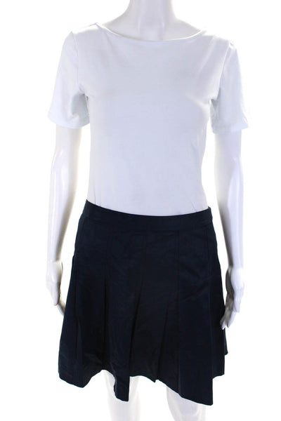 Rebecca Taylor Womens Pleated A-Line Zip Up Mini Skirt Navy Blue Size 8