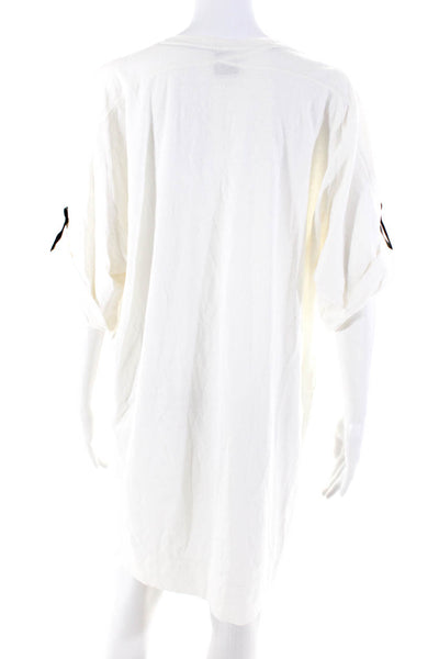 Edun Womens Cotton Floral Print V-Neck Short Sleeve T-Shirt Dress White Size S