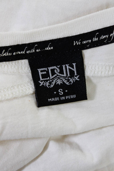 Edun Womens Cotton Floral Print V-Neck Short Sleeve T-Shirt Dress White Size S