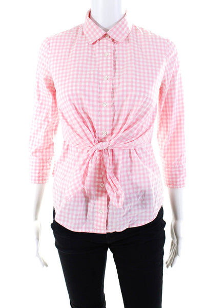 Altuzarra for J Crew Womens Pink Cotton Checker Long Sleeve Blouse Top Size 0