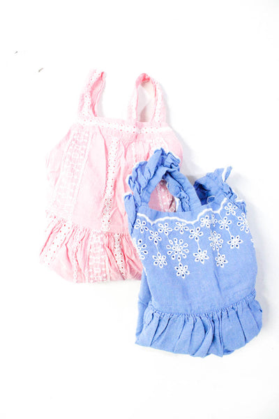 Cat & Jack Girls Cotton Square Neck Sleeveless Dresses Blue Pink Size 18M Lot 2